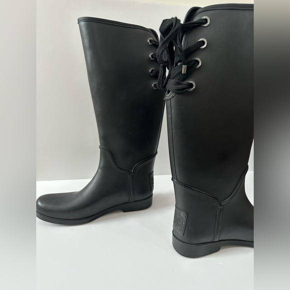 Coach Tristee Tall Rain Boots Women's Size Matte Black Rubber Lace Up Slip On - Picture 6 of 9